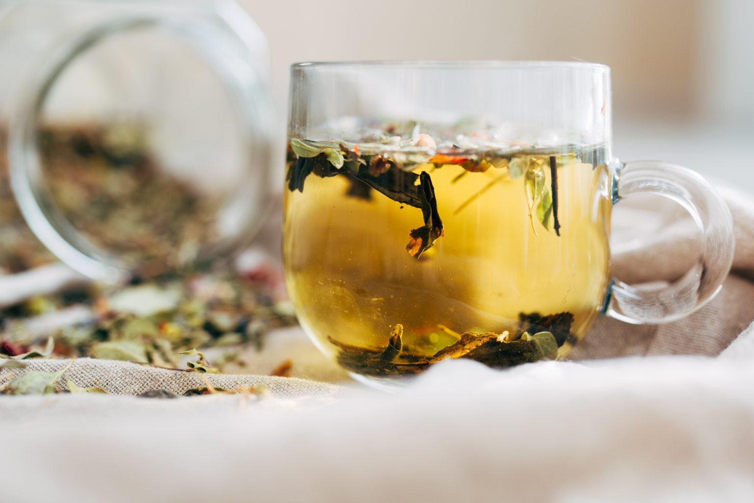 Tea,From,Different,Herbs,In,A,Glass,Cup,On,A